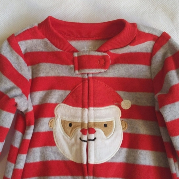 child of mine striped santa fleece zipper footie sleeper pajamas 0-3 months baby - Picture 3 of 6